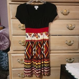 Sweet Storm Scoop Neck Gathered Black Bodice Dress Size Small